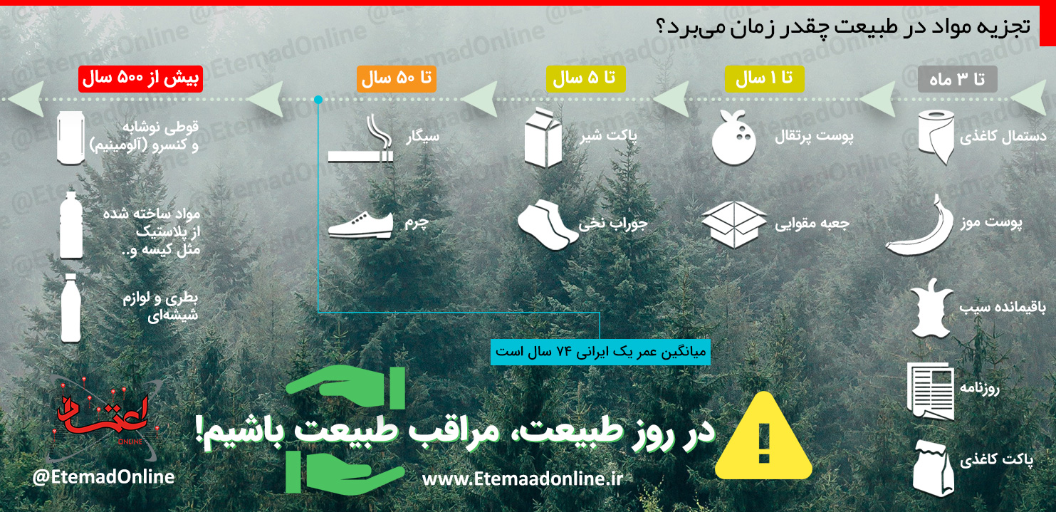 اینفوگرافیک تجزیه مواد در طبیعت