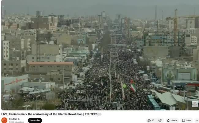 ببینید| رویترز درحال پخش زنده حضور پرشور مردم ایران در راهپیمایی ۲۲ بهمن
